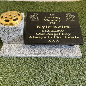 Memorial Stone and Vase Combination with Grey Granite Base
